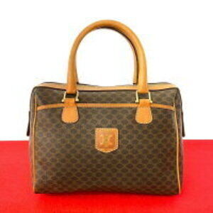 Celine Macadam Blason Triomphe logo leather handbag boston bag brown 551 2